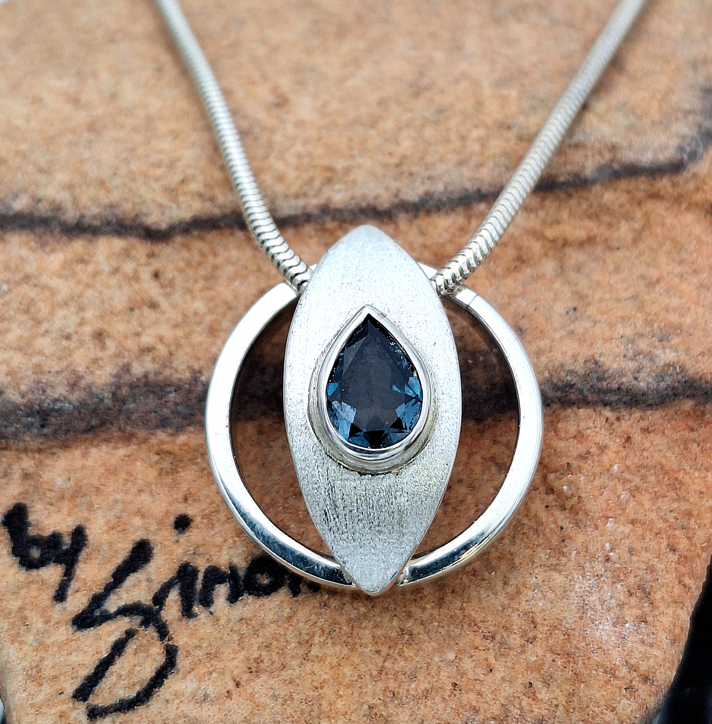 Pear-Shaped London Blue Topaz Sterling Silver Pendant – Handcrafted Gemstone Jewellery - Image 2