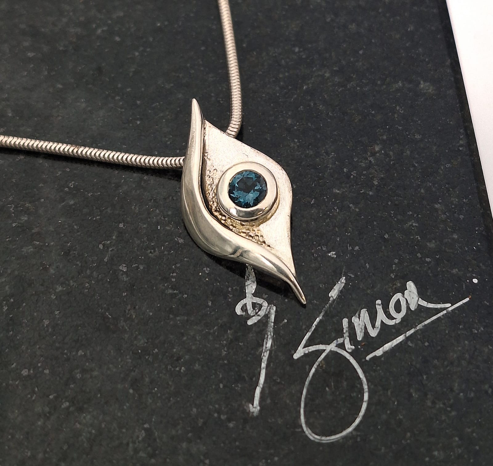 Oval Swiss Blue Topaz Sterling Silver Pendant – Handcrafted Gemstone Jewellery