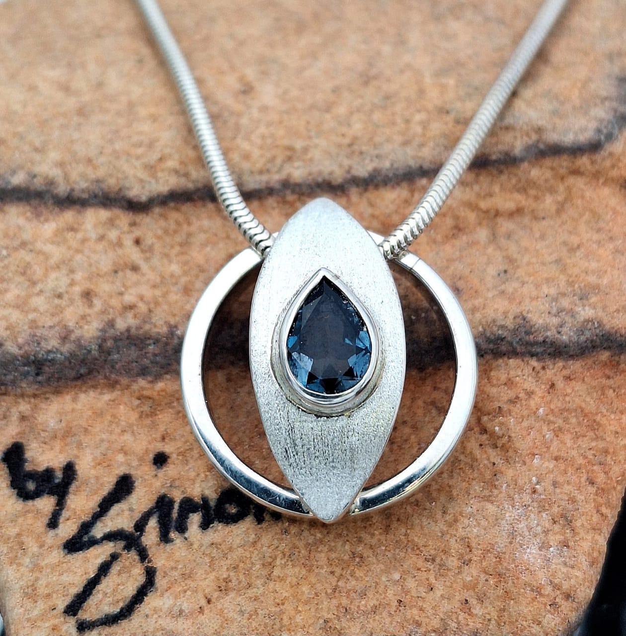 Pear-Shaped London Blue Topaz Sterling Silver Pendant – Handcrafted Gemstone Jewellery