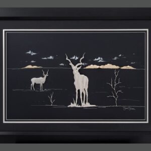 Kudu Family Art Piece – Brass Plated in Nickel & 18ct Gold