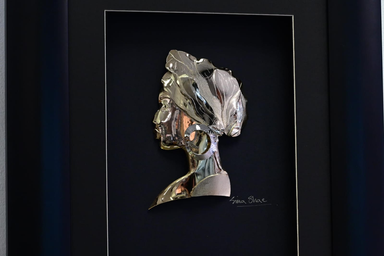 Handcrafted African Woman with Statement Earring – Framed Cultural Wall Art | Jewelry Art by Simon - Image 2