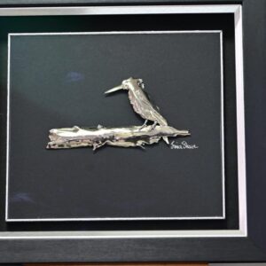 Handcrafted Kingfisher on Log Framed Wall Art-Unique Home Decor| Jewellry art by simon