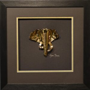Ndlulamithi Head handcrafted metal elephant wall art in luxury black frame