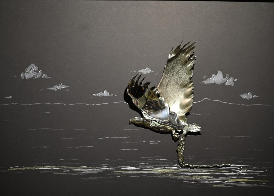 Handcrafted Fish Eagle with Fish Framed Wall Art|Jewellry art by simon - Image 2