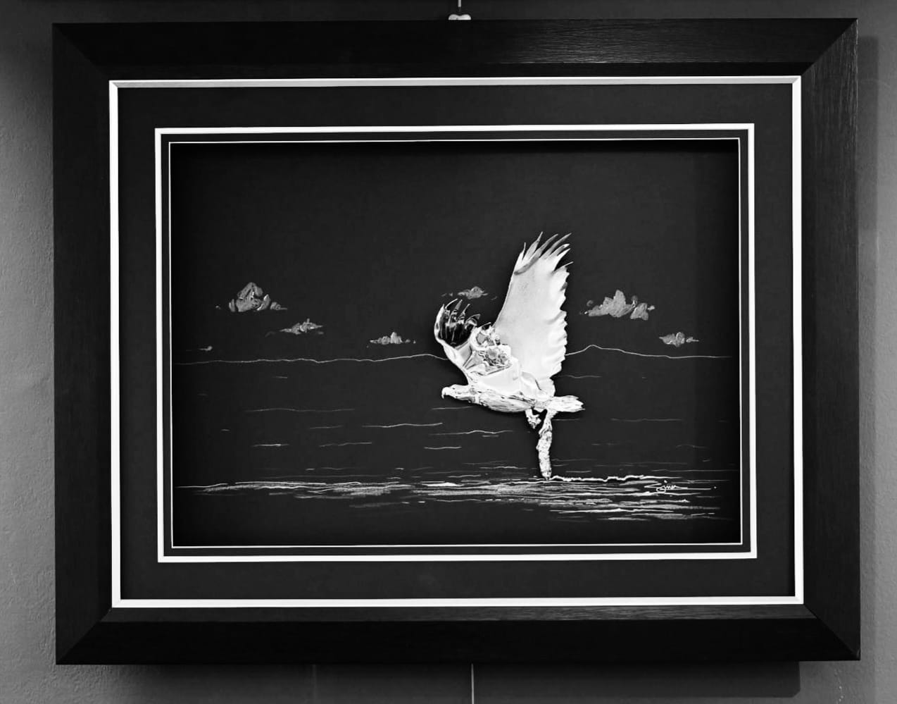 Handcrafted Fish Eagle with Fish Framed Wall Art|Jewellry art by simon