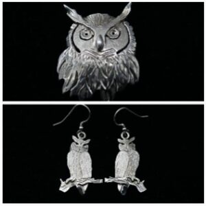 Owl Pendant & Earrings Sterling Silver Set