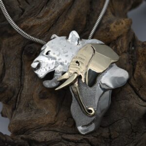 Africa Leopard & Elephant Pendant | Sterling Silver & 9ct Gold – Handcrafted by Simon