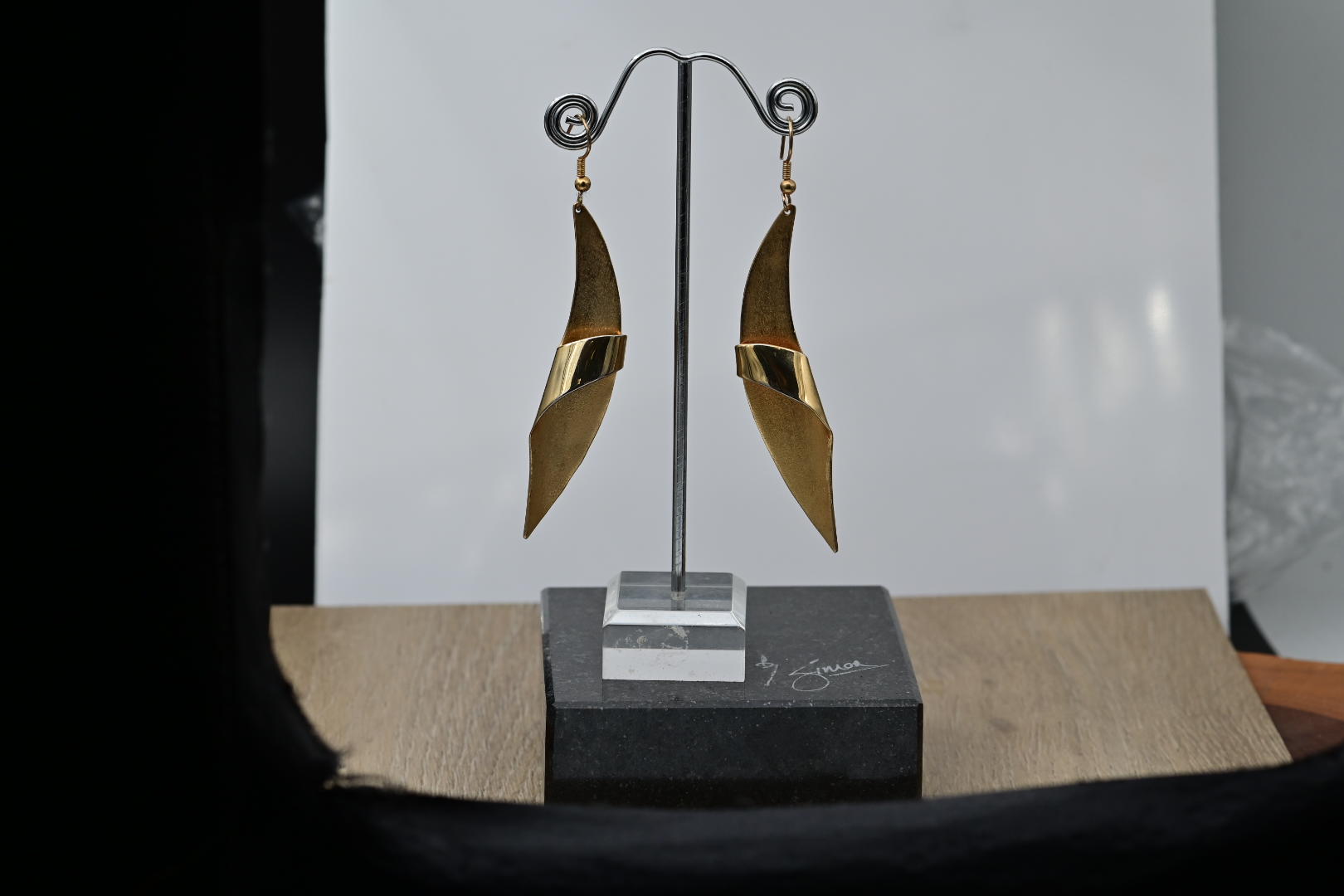 Abstract Curved 18ct Gold Plated Earrings - Image 3