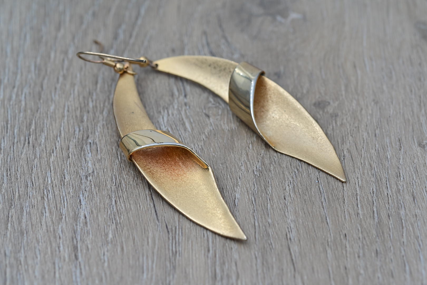Abstract Curved 18ct Gold Plated Earrings - Image 2