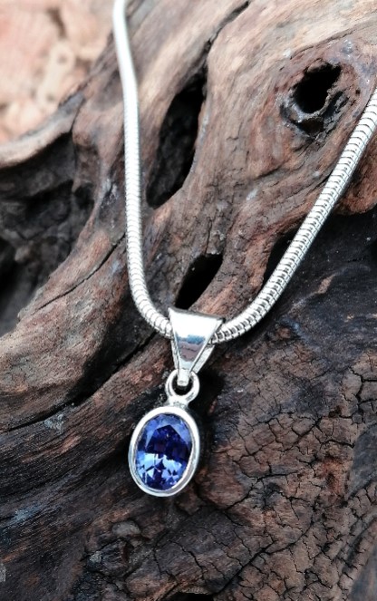 Oval Tanzanite Pendant in Sterling Silver