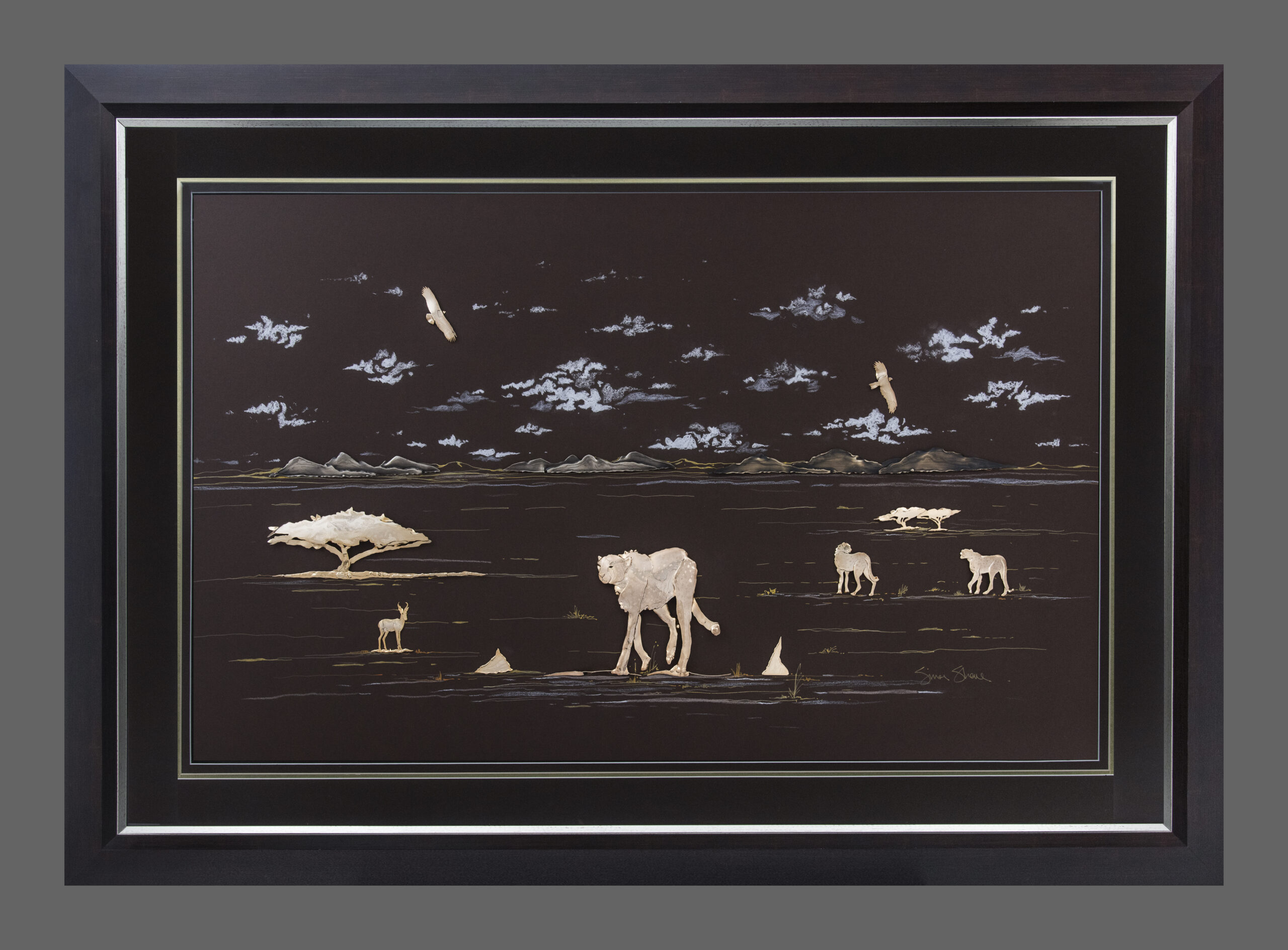 African Wildlife Wall Art – Cheetahs, Kudu & Birds Night Scene - Image 2