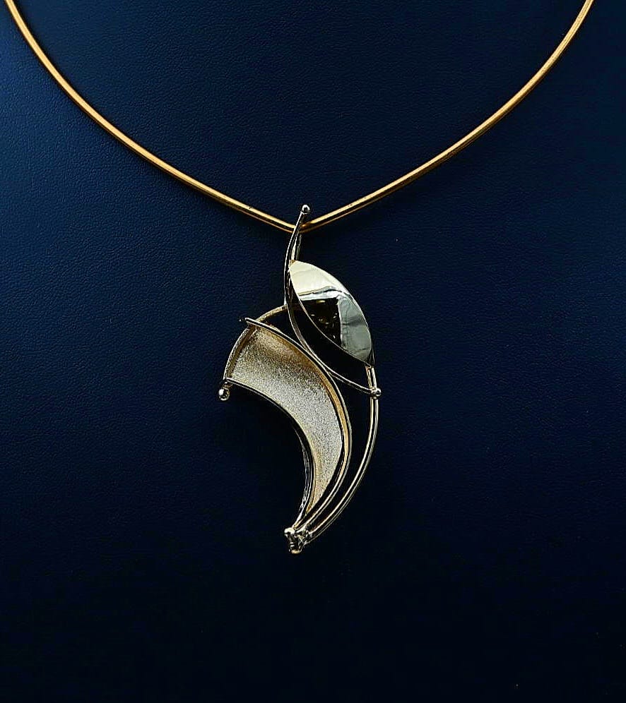 Abstract Brass Pendant Plated in 18K Gold – Handcrafted Statement Jewellery